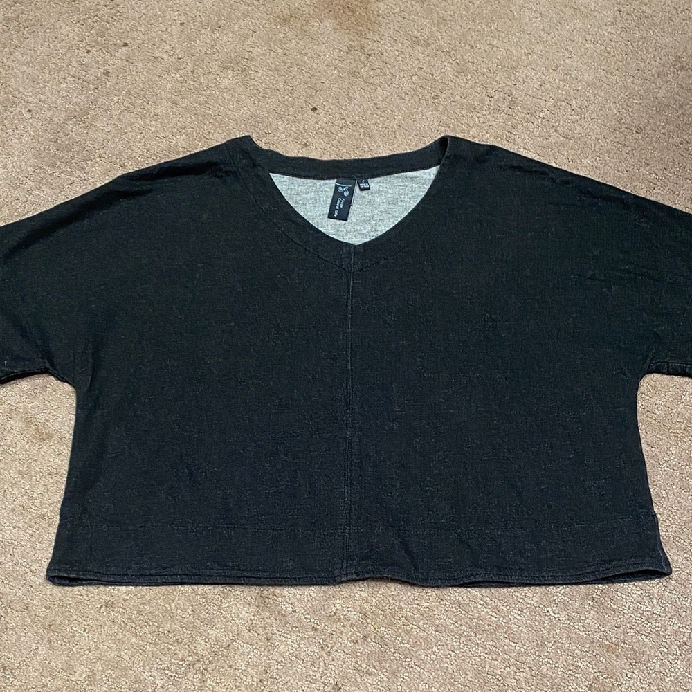 Chunky Black V-Neck Boxy Cropped Top OSFM Trendy Summer Fall